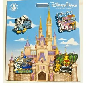 Disney Parks WDW Magic Kingdom FOUR LANDS Pin Set Mickey and Pals NEW